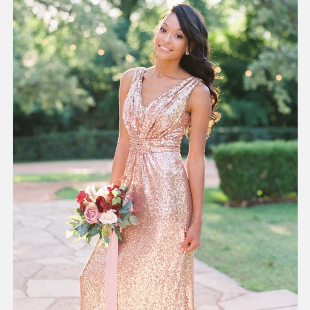 Revelry Bijou Sequin Rose Gold Bridesmaid Dress